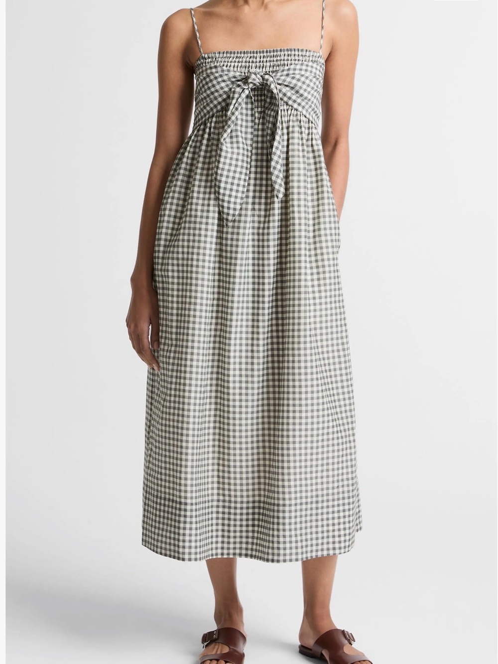 Vince Green and White Gingham Smocked Top - Picture 1 of 9